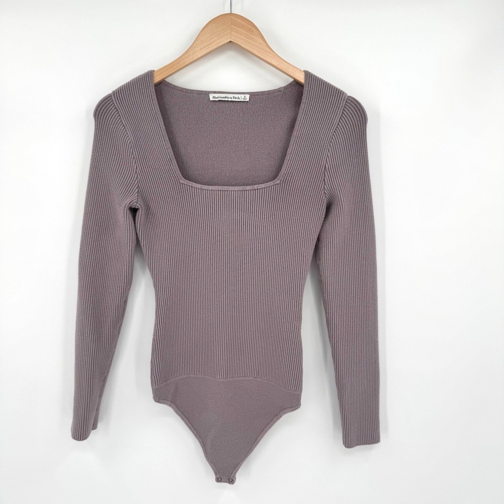 Abercrombie & Fitch Womens‎ Small Lilac Ribbed Square Neck Long Sleeve Bodysuit